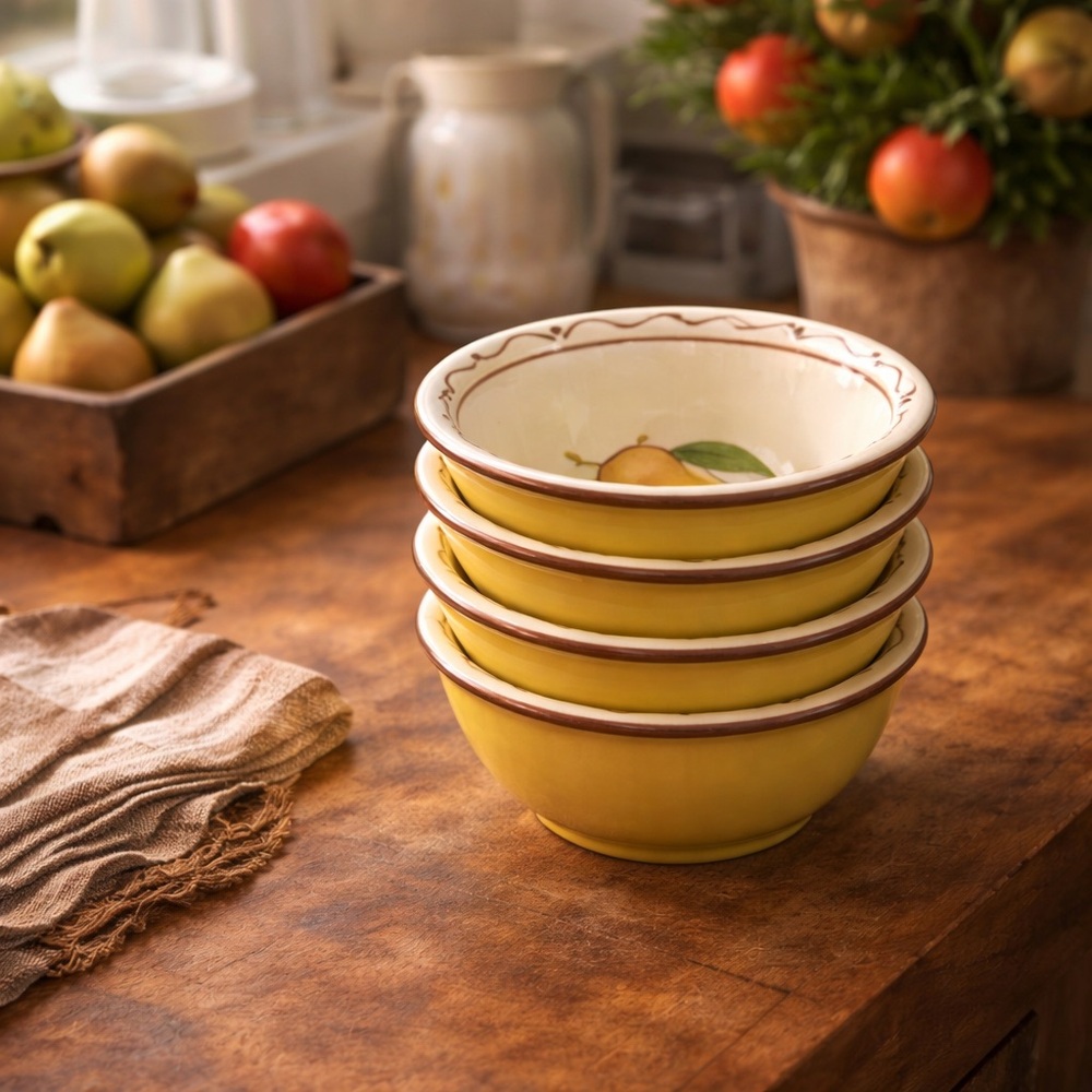 Dessert bowls, Around the Orchard PEAR rustic Yellow Bowls Set